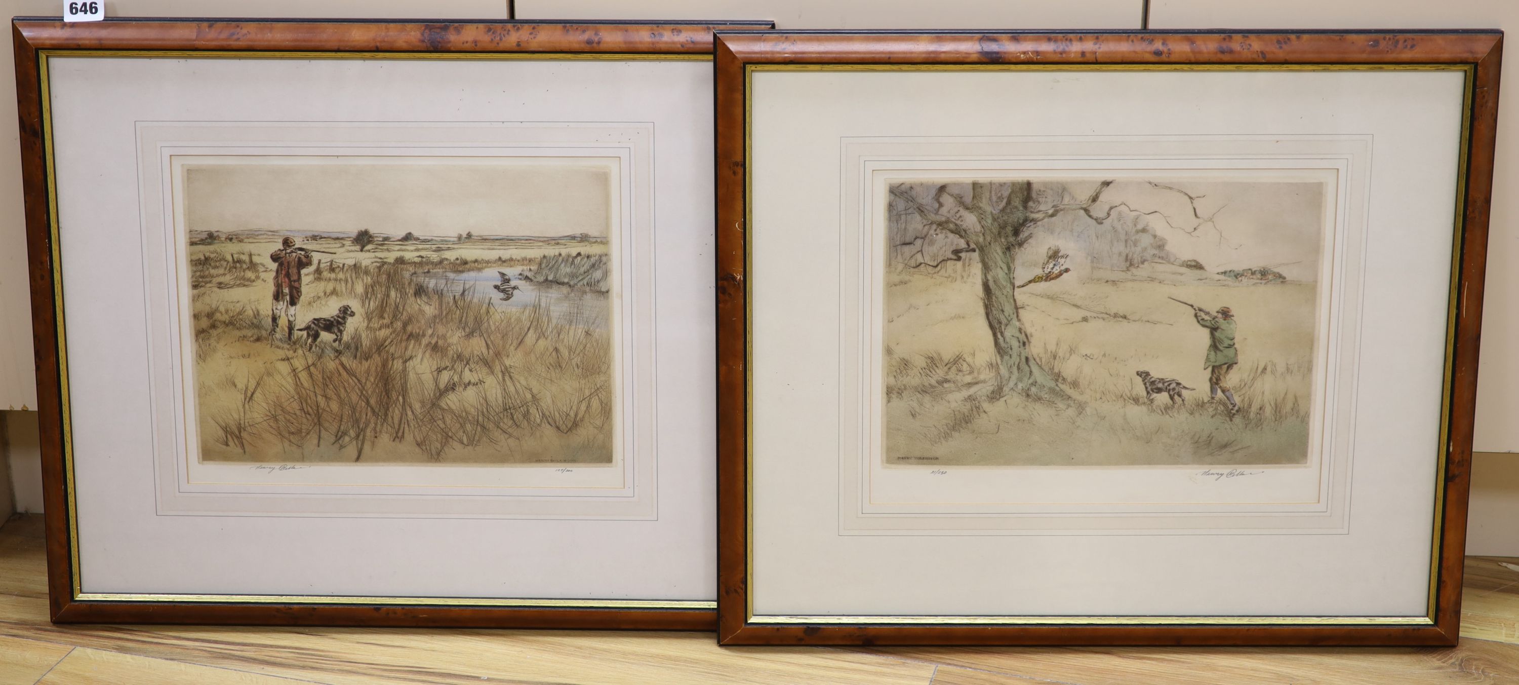 Henry Wilkinson, pair of limited edition prints, Pheasant and Woodcock Shooting, signed in pencil, 21/250 and 125/200, 24 x 34cm